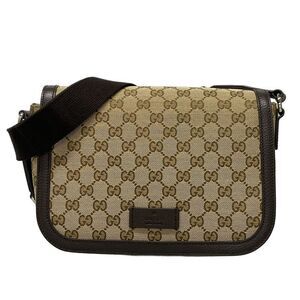 Gucci Shoulder Bag GG Pattern 449172 Dark Brown X Beige Leather